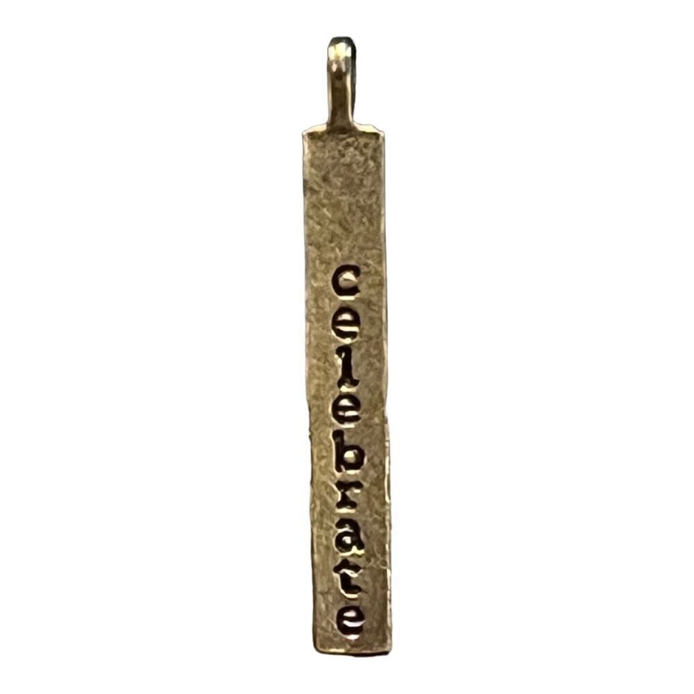 Thirty-One JK Celebrate Rev Stamp Charm Antique Gold Tone 2" Length New